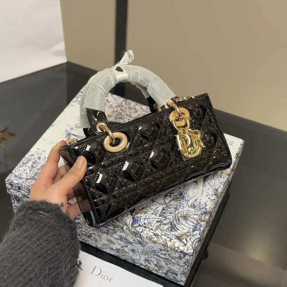 Dior Small Lady D-Joy Bag Black Patent Cannage Calfskin for Women