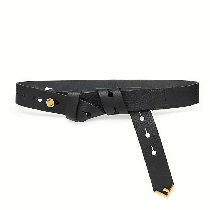 Fendi Long Tie Belt with F-Shaped Tip for Women in Black