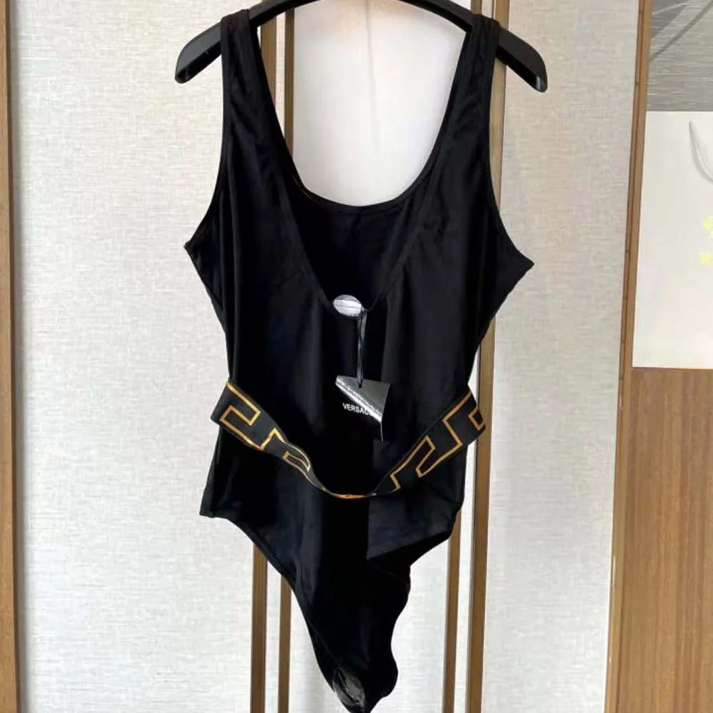 Versace Greca Border One-piece Swimsuit for Women in Black