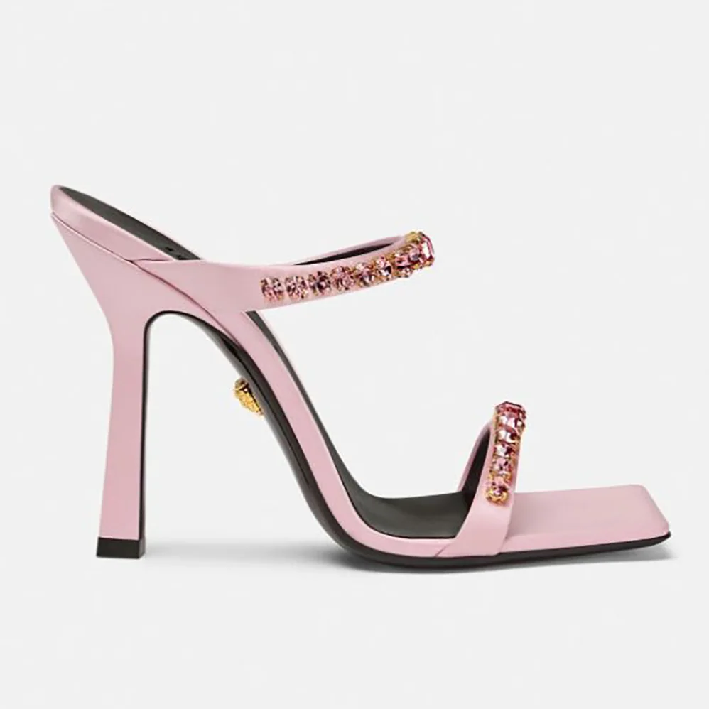 Versace Rhinestone Mules in 105mm Heel Hight for Women in Pink