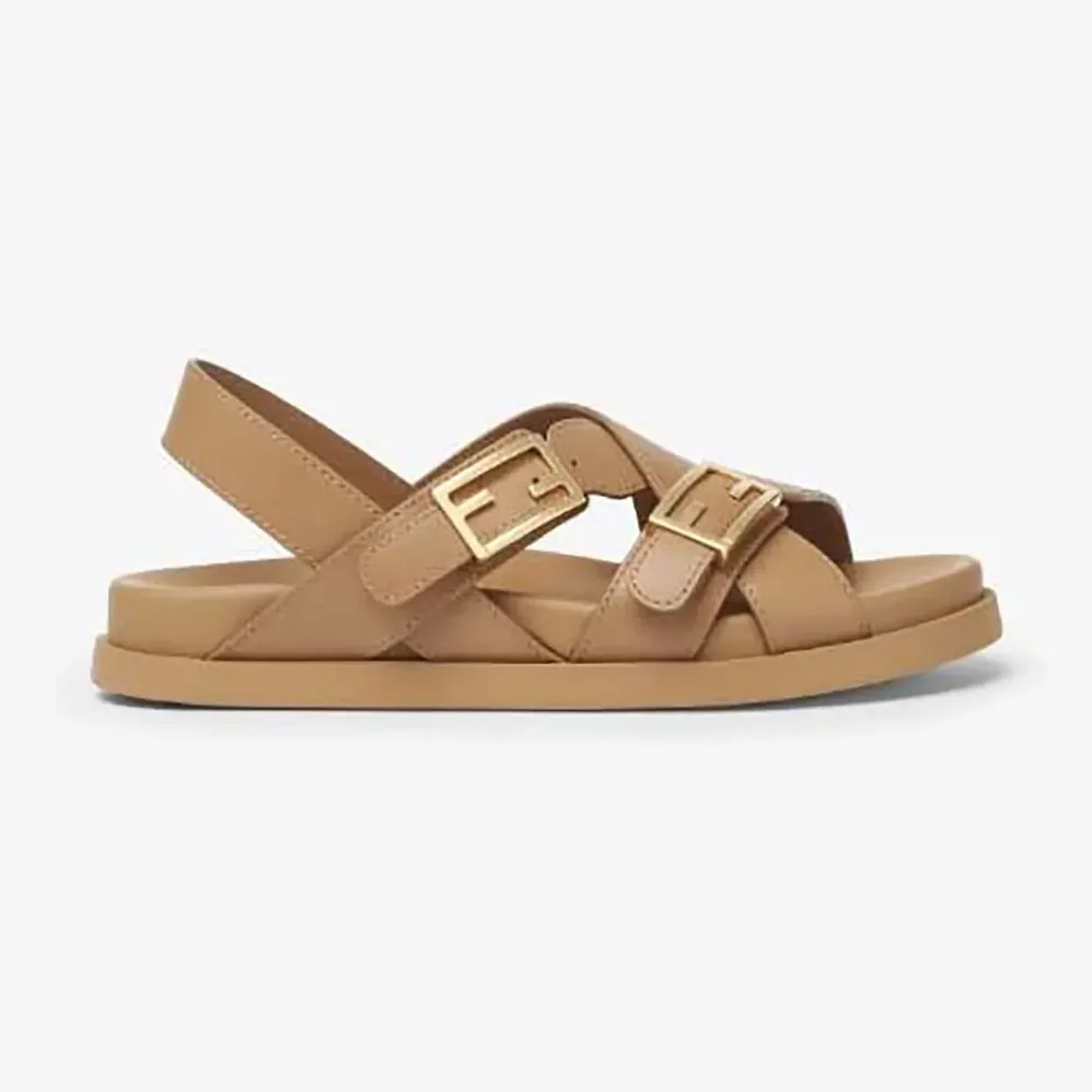 Fendi Feel Beige Leather Slides for Women