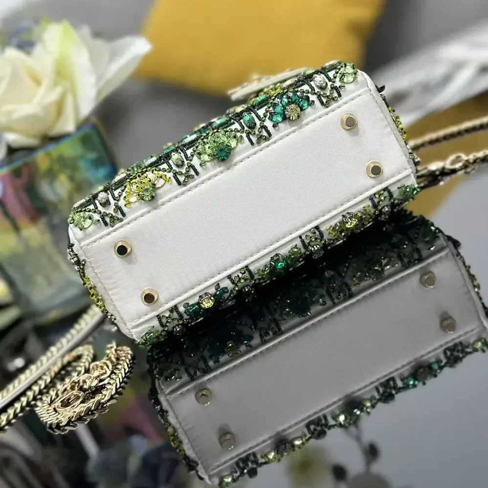 Dior Small Lady Dior Bag Metallic Calfskin and Satin with Celestial Green Bead Embroidery for Women Dior Small Lady Dior Bag Metallic Calfskin and Satin with Celestial Green Bead Embroidery for Women
