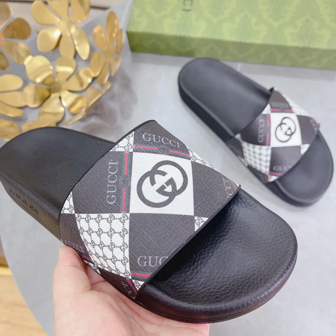 Gucci Logo GG Supreme Slides With Web Black for Women