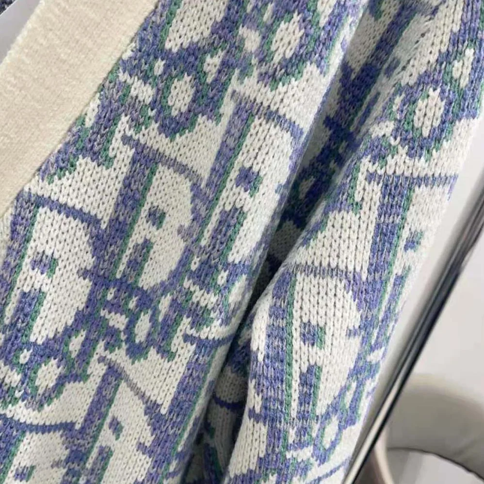 Dior Oblique Cardigan White Mauve and Sea Green Wool Jacquard for Men Dior Oblique Cardigan White Mauve and Sea Green Wool Jacquard for Men