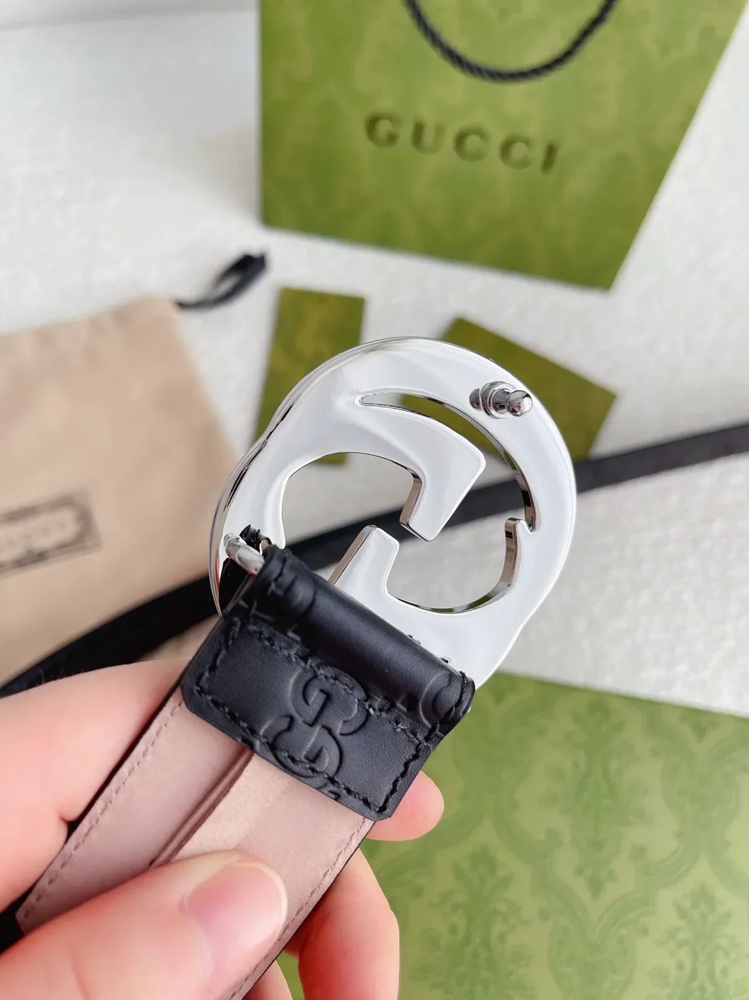 Gucci GG Marmont Embossed Monogram Belt Black With Gold in Toned Buckle