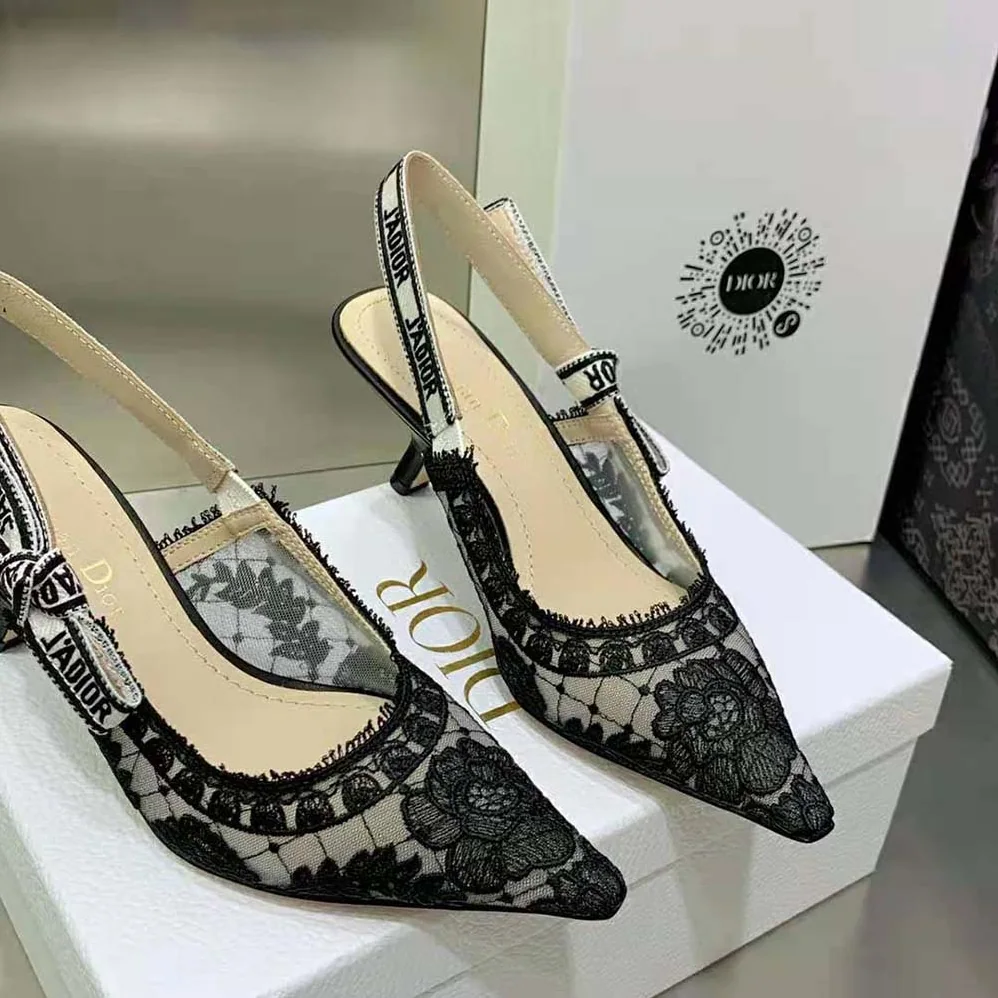 Dior J'Adior Slingback Pump Black Transparent Mesh Embroidered with Dior Roses Motif for Women Dior J'Adior Slingback Pump Black Transparent Mesh Embroidered with Dior Roses Motif for Women