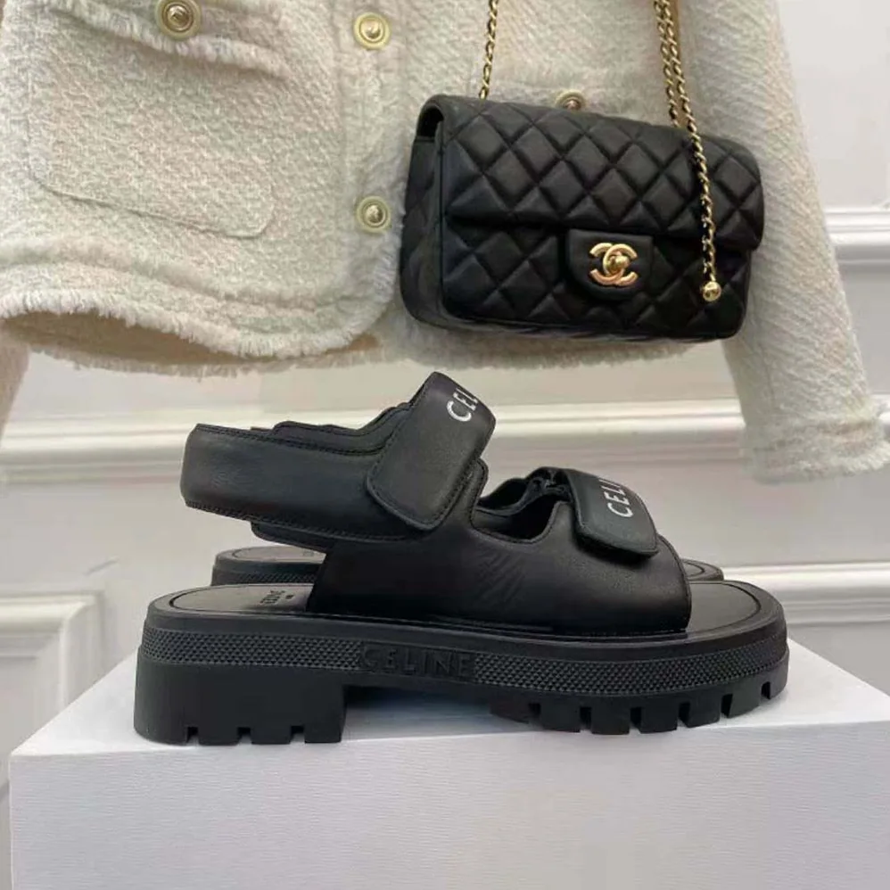 Celine Leo Scratch Sandal in Calfskin for Women in Black