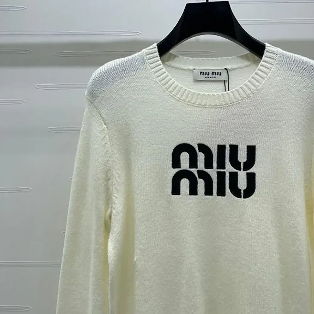 Miu Miu Double Cashmere Sweater with Logo for Women in White