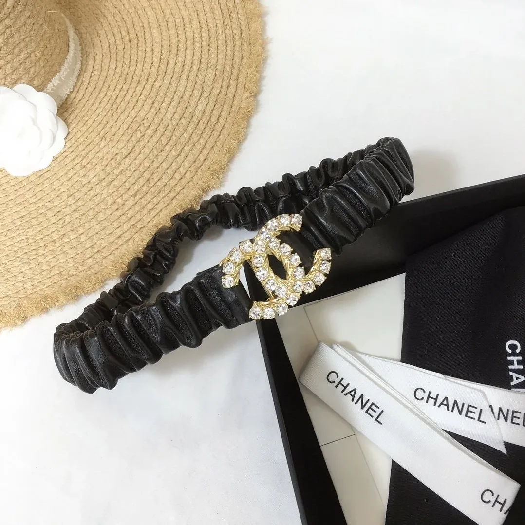 Chanel Belt With Double C Buckle Black With Gold-Toned Metal and Strass Hardware for Women