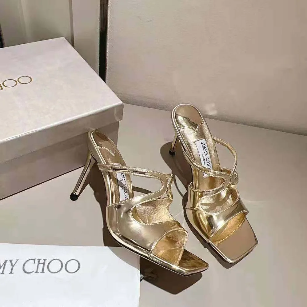 Jimmy Choo Anise 95 Gold Liquid Metal Leather Mules for Women Jimmy Choo Anise 95 Gold Liquid Metal Leather Mules for Women