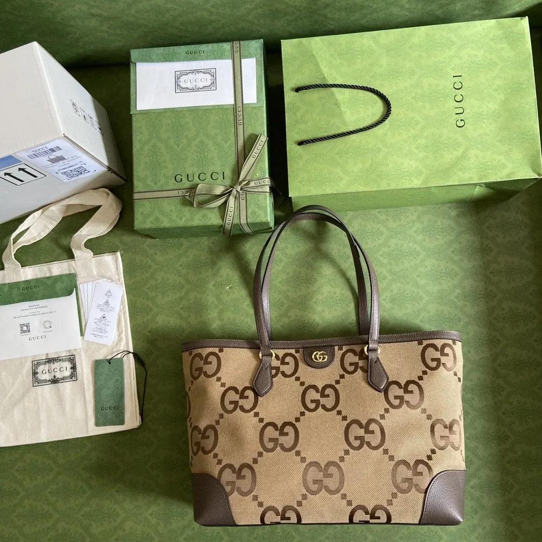 Gucci Jumbo GG Mini Tote Bag Camel And Ebony Jumbo Canvas / Gucci Jumbo GG Mini Tote Bag Camel And Ebony Jumbo Canvas /