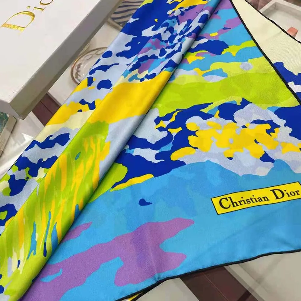 Dior D-Wood Square Scarf Multicolor Silk Twill for Women in Blue