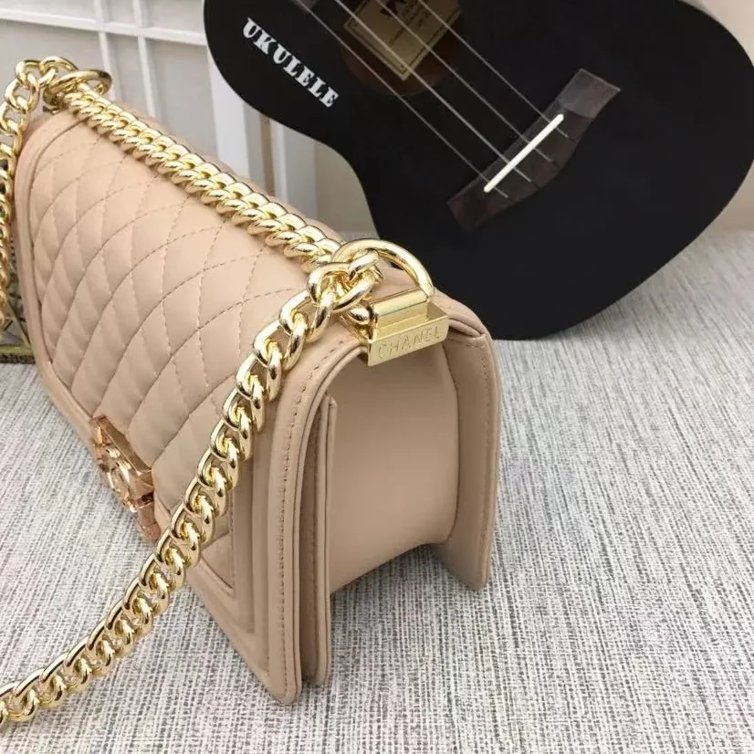 Chanel Boy Medium Crossbody Bag in Yellowish/ Brown Gold Hardware