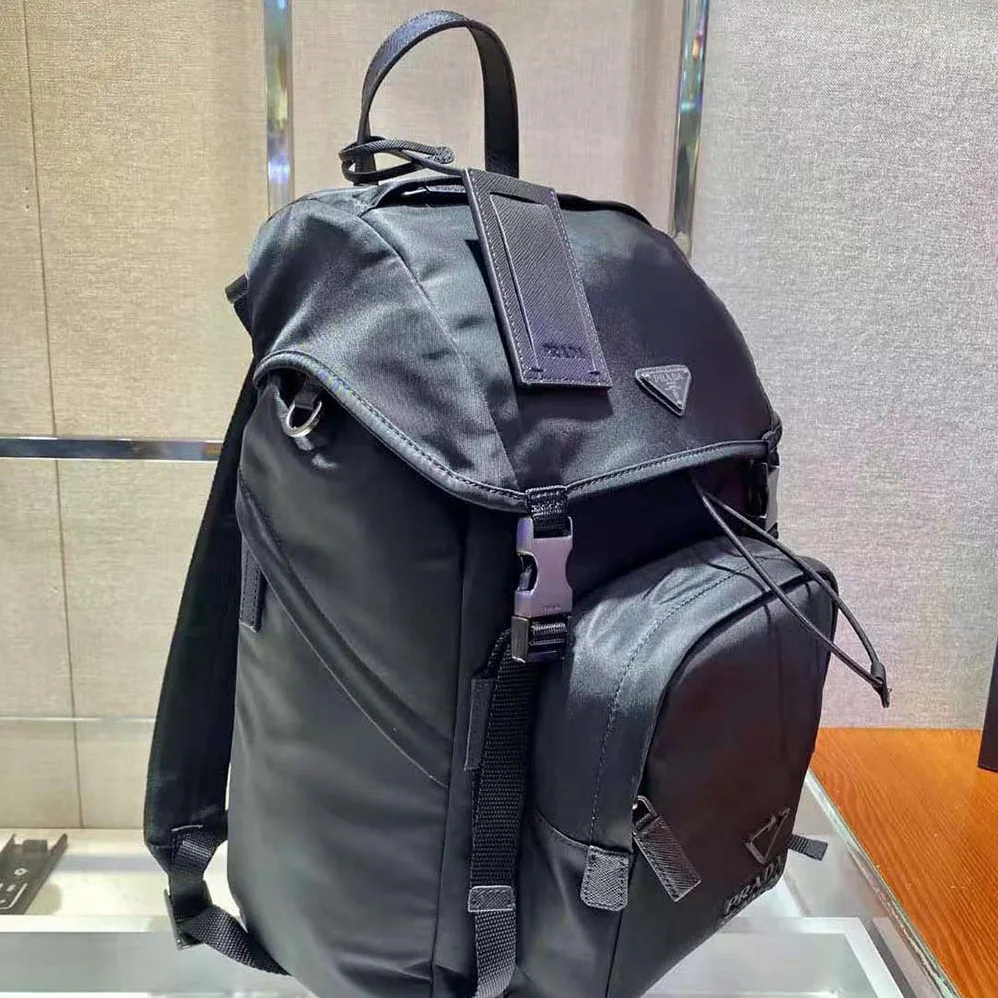 Prada Re-Nylon and Saffiano Leather Backpack for Women in Black