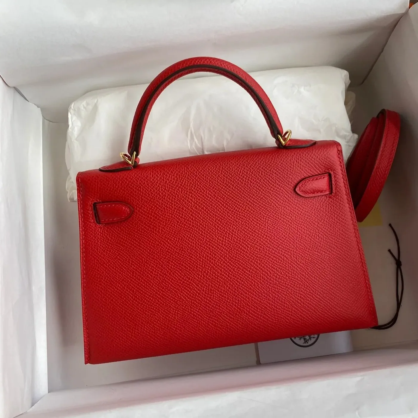 Hermes Kelly Mini Top Handle Bag in Rouge Epsom Gold Hardware