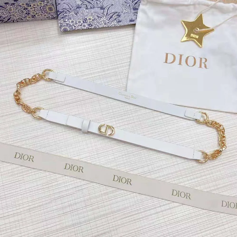 Dior Caro Belt White Smooth Calfskin with Shiny Gold-Finish Metal 15 MM for Women Dior Caro Belt White Smooth Calfskin with Shiny Gold-Finish Metal 15 MM for Women