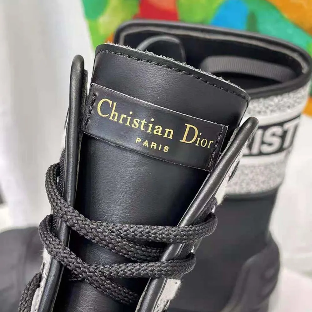 Dior D-major Ankle Boot Black and White Technical Fabric and Black Calfskin for Women Dior D-major Ankle Boot Black and White Technical Fabric and Black Calfskin for Women