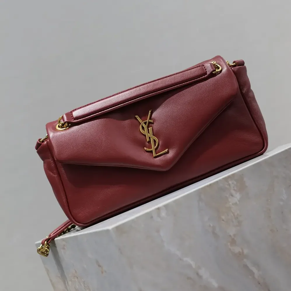 Saint Laurent YSL Calypso Small in Shiny Leather for Women in Maroon