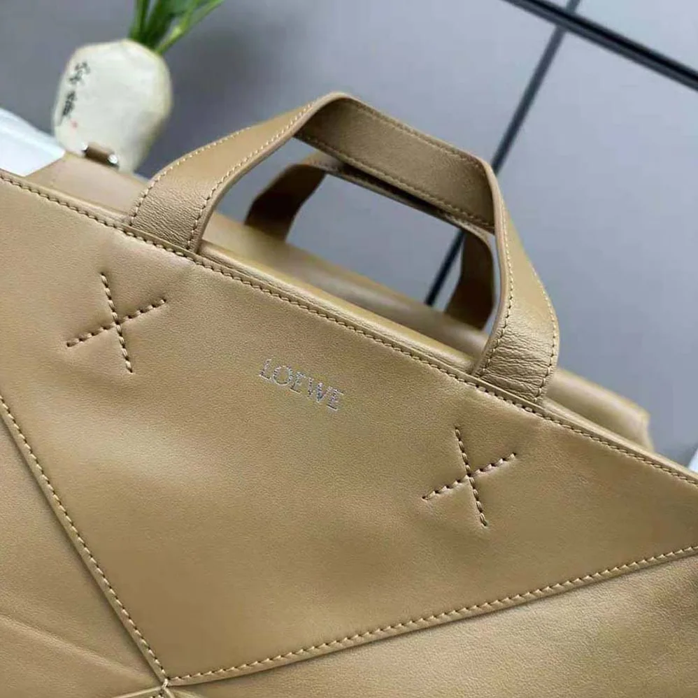 Loewe XL Puzzle Fold Tote in Shiny Calfskin for Men in Brown