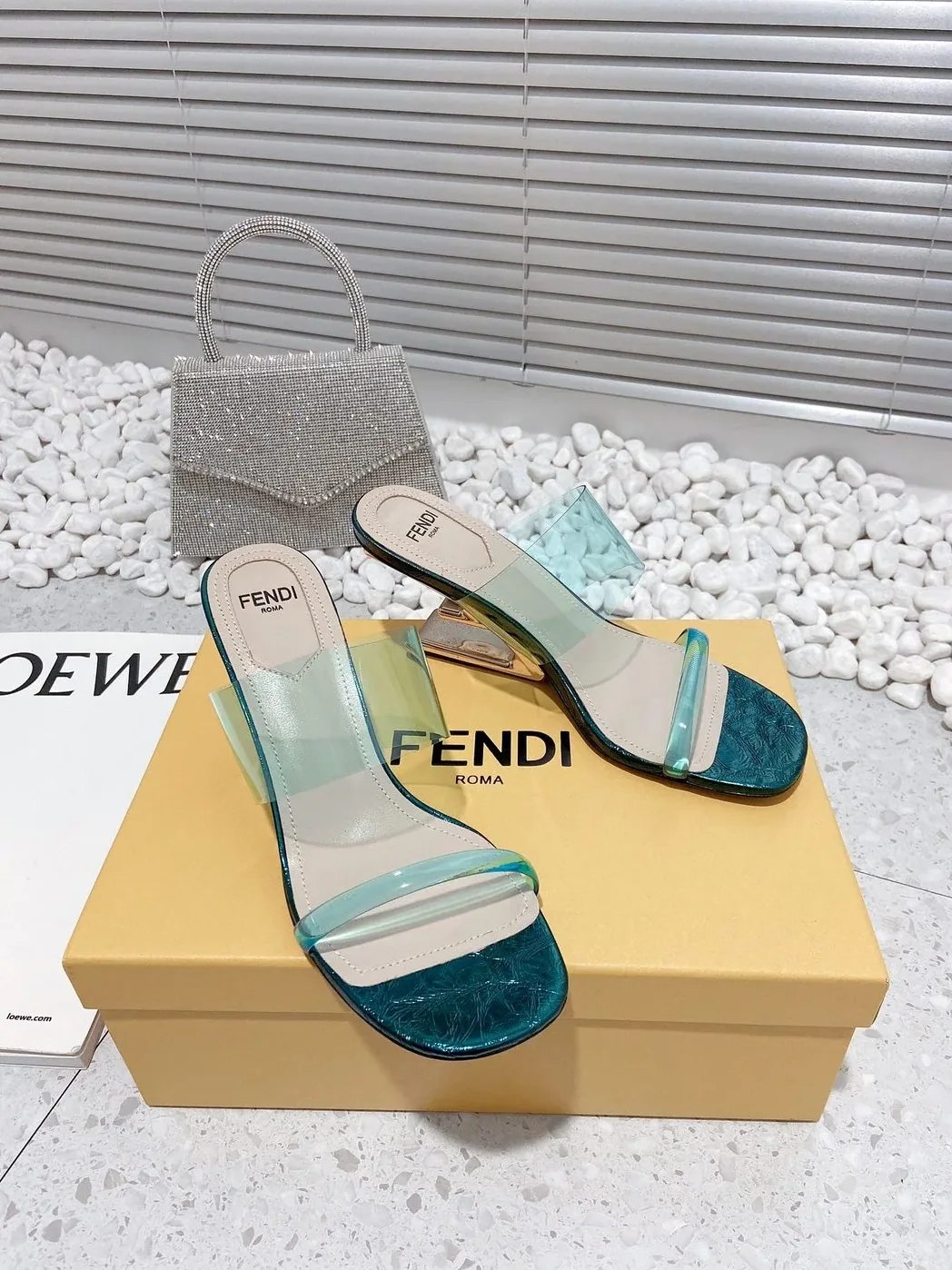 Fendi First Dark Green Transparent High in Heeled Sandals