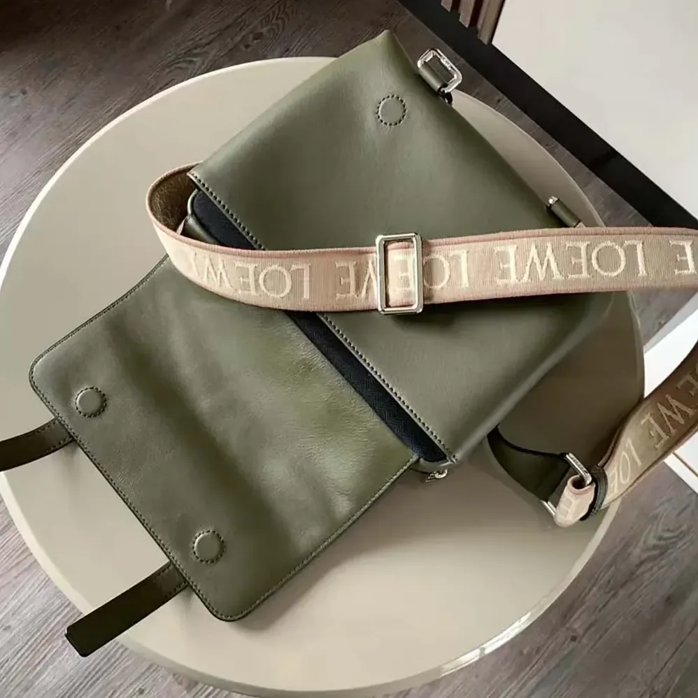 Loewe XS Military Messenger Bag in Supple Smooth Calfskin and Jacquard for Men in Dark Green Loewe XS Military Messenger Bag in Supple Smooth Calfskin and Jacquard for Men in Dark Green
