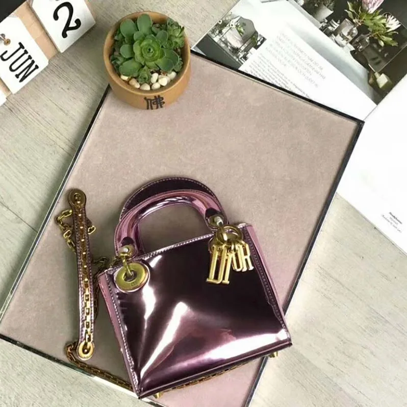 Dior Mini Lady Dior Bag with Chain Pink Metallic Calfskin Dior Mini Lady Dior Bag with Chain Pink Metallic Calfskin