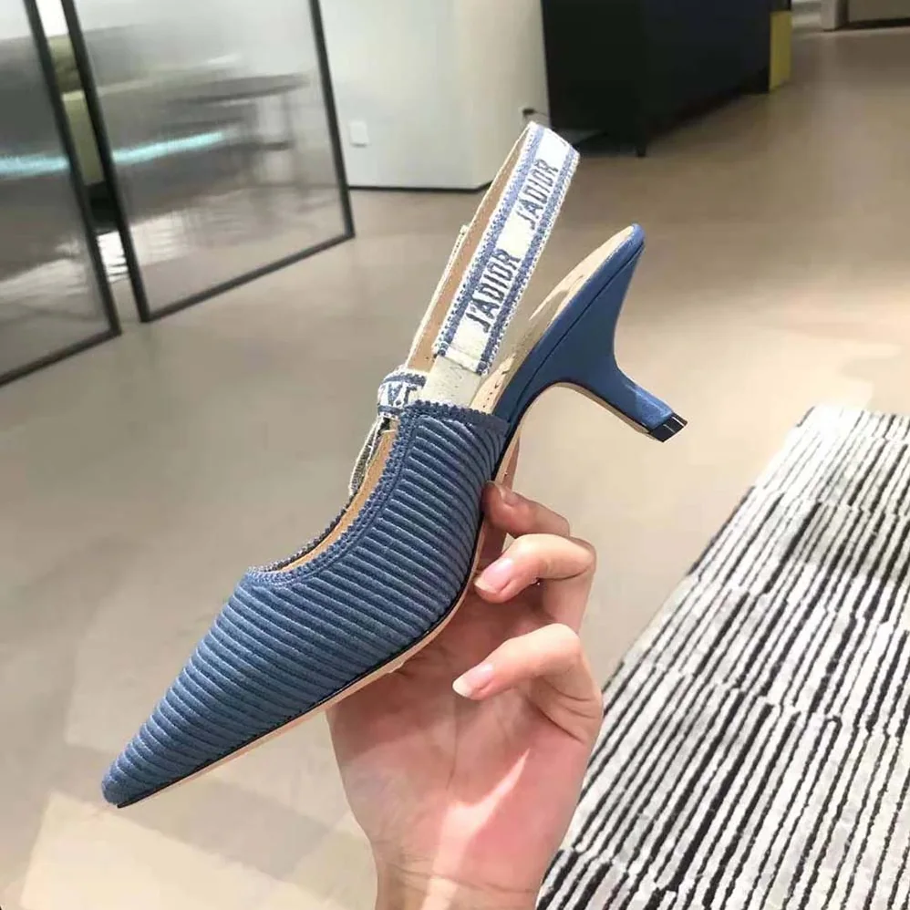 Dior J'Adior Slingback Pump Denim Blue Embroidered Cotton for Women Dior J'Adior Slingback Pump Denim Blue Embroidered Cotton for Women