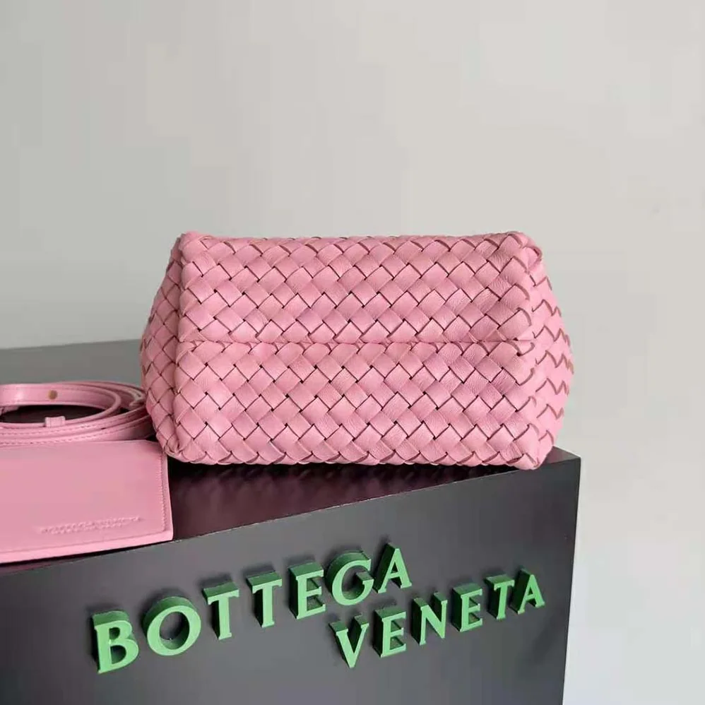 Bottega Veneta Mini Cabat Intreccio Leather Tote Bag with Detachable Strap for Women in Pink