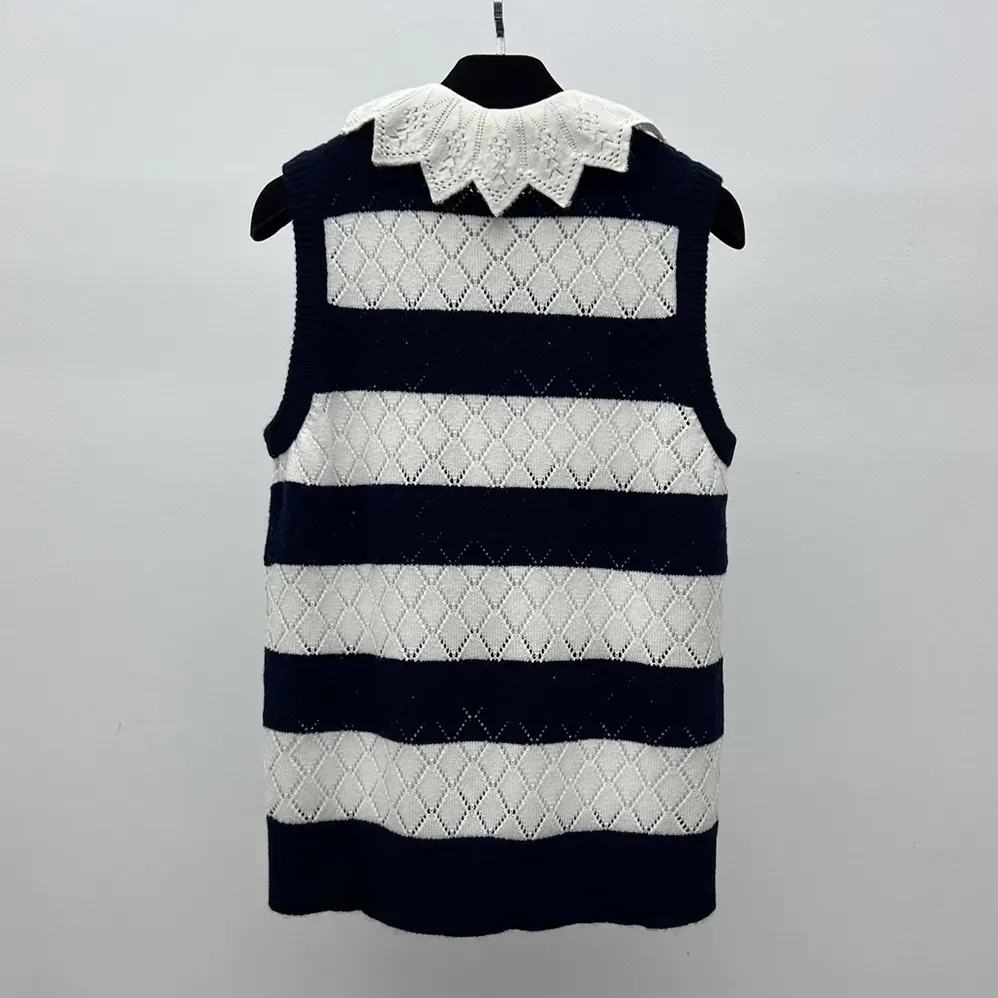 Dior Marinière Sweater Vest White and Navy Blue Openwork Cashmere Knit for Women