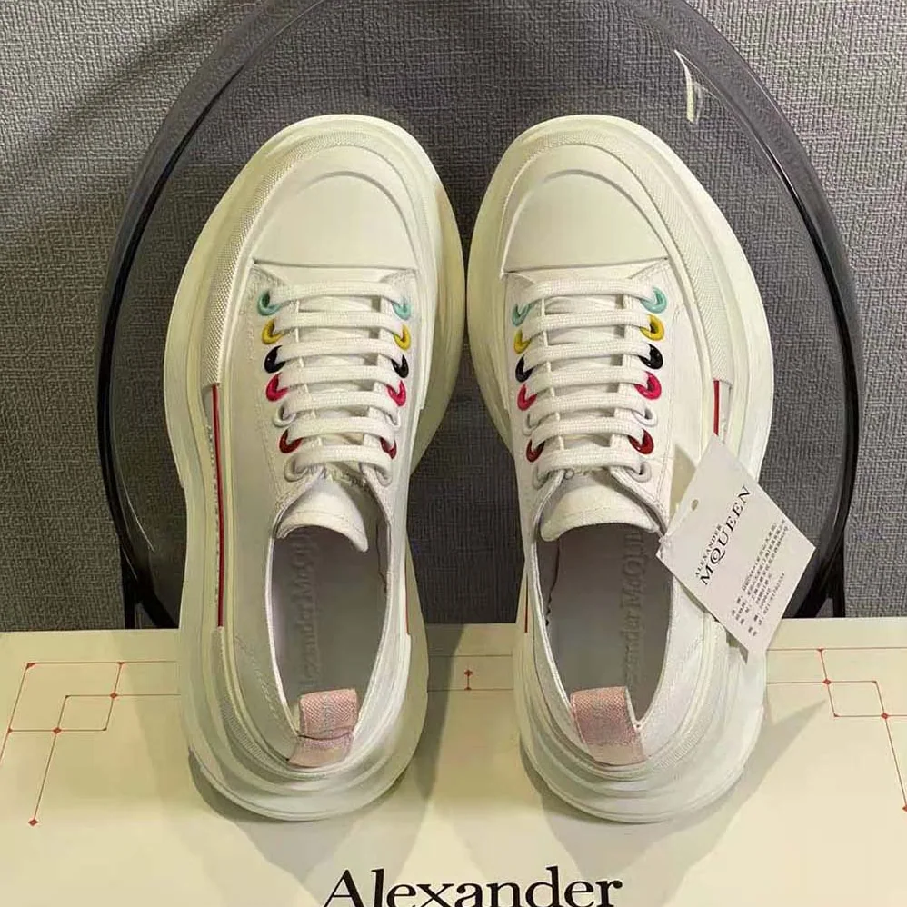 Alexander Mcqueen White Canvas Tread Slick Lace Up for Women Alexander Mcqueen White Canvas Tread Slick Lace Up for Women