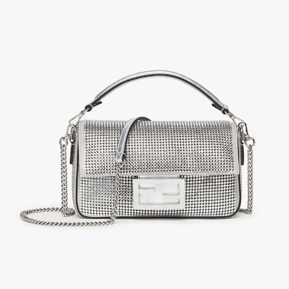 Fendi Baguette Mini Silver Crystals Bag for Women