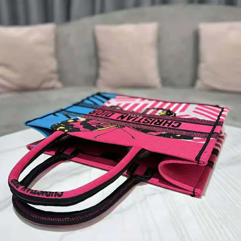 Dior Medium Dior Book Tote Bright Blue and Pink D for Women in Jungle Pop Embroidery Dior Medium Dior Book Tote Bright Blue and Pink D for Women in Jungle Pop Embroidery