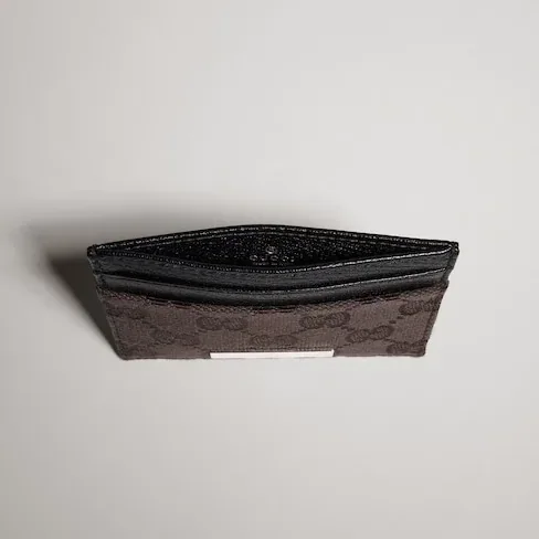 Gucci Card Case With Gucci Plaque / Dark Brown Canvas Palladium Hardware