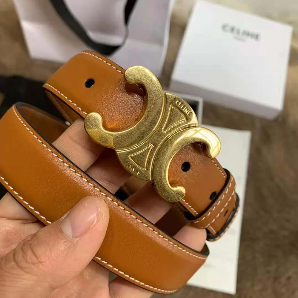 Celine Triomphe Belt in Natural Calfskin for Women in Brown