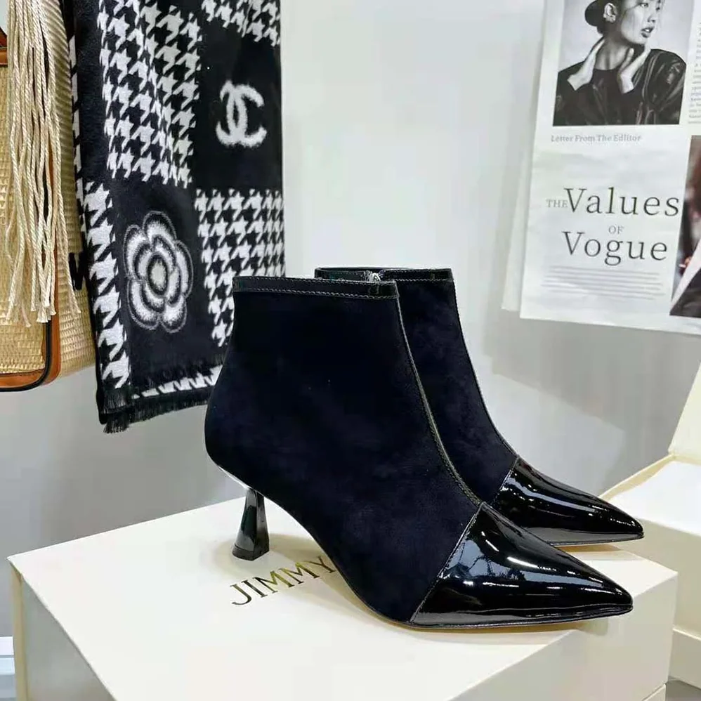 Jimmy Choo Kix/Z 65 Black Patent and Suede Ankle Boots for Women Jimmy Choo Kix/Z 65 Black Patent and Suede Ankle Boots for Women