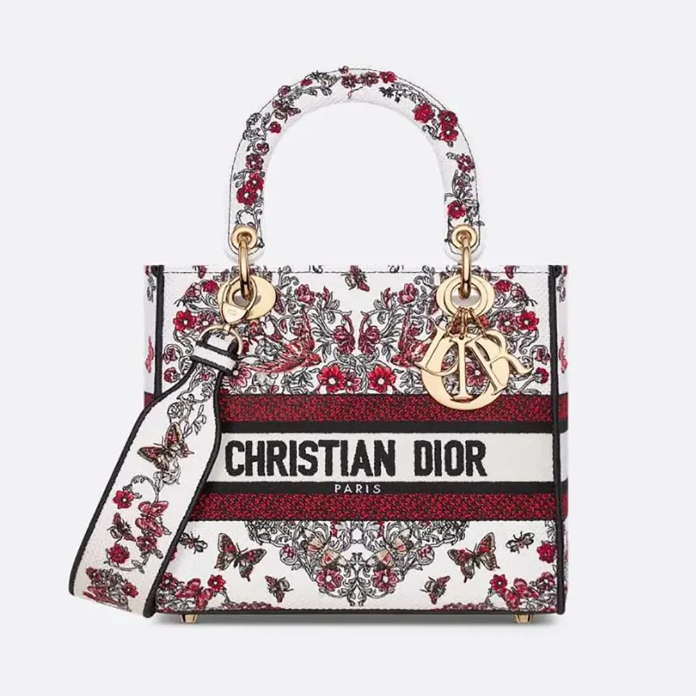Dior Dioramour Medium Lady D for Women in Lite Bag White Embroidery