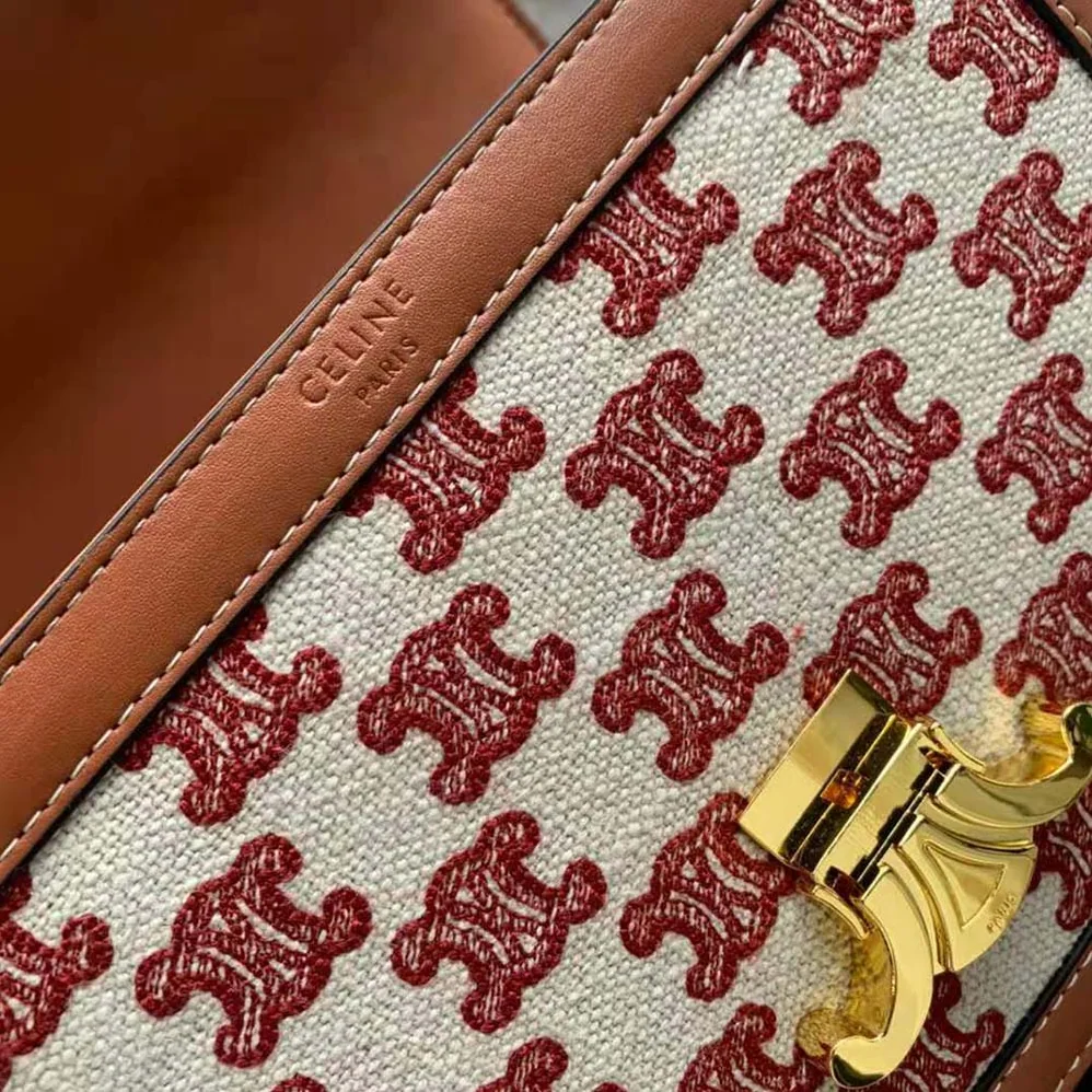 Celine Teen Triomphe Bag in Textile with Triomphe Embroidery and Calfskin for Women