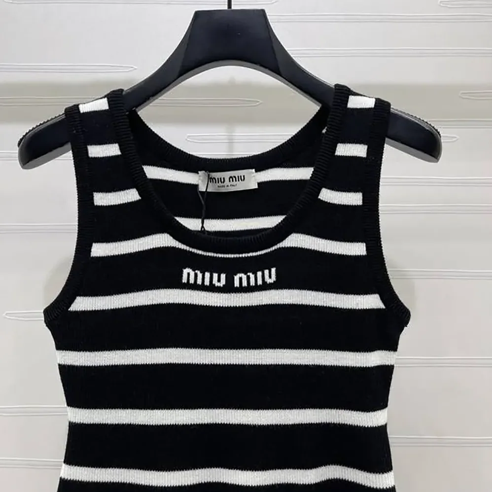 Miu Miu Striped Knitted Sports Vest for Women in Black Miu Miu Striped Knitted Sports Vest for Women in Black