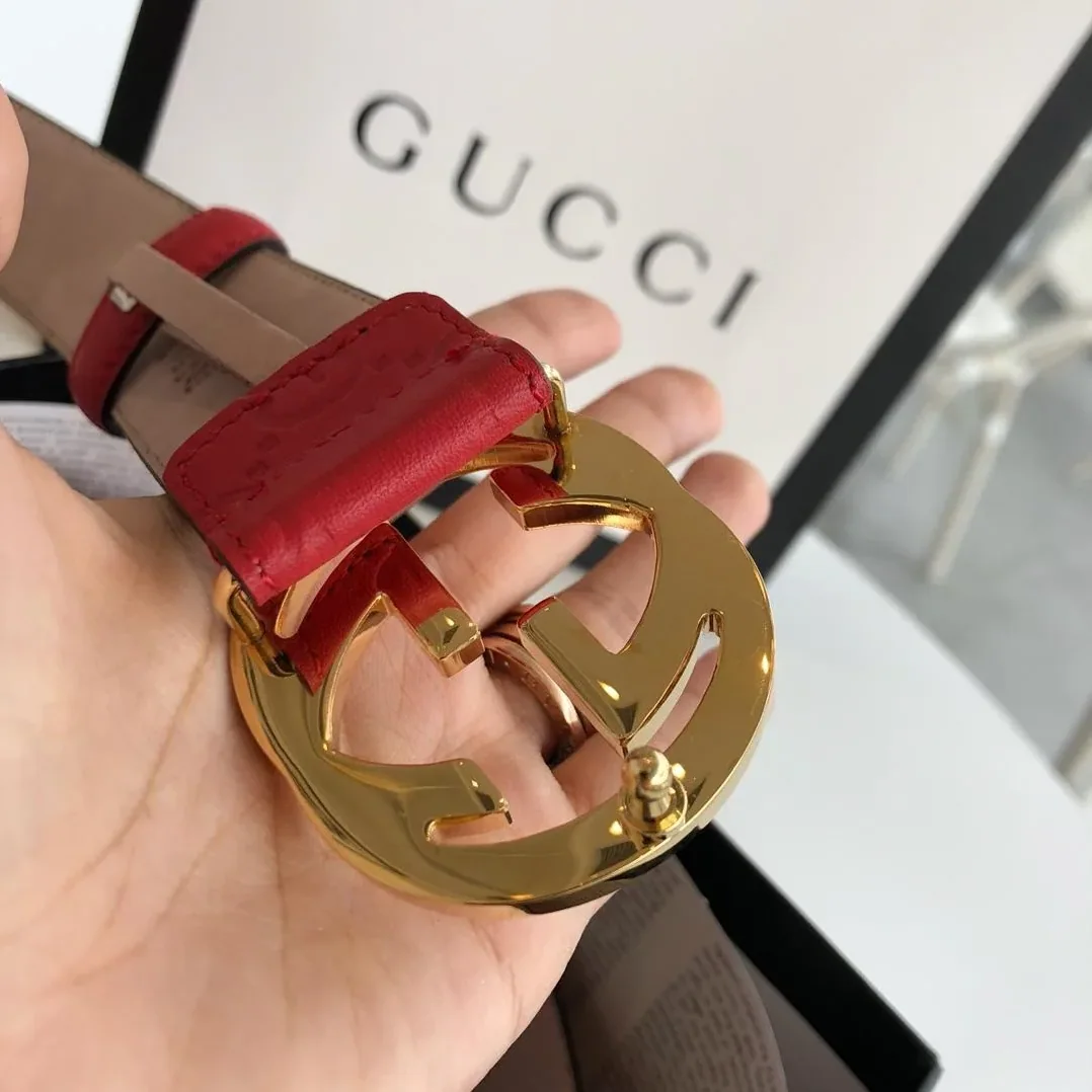 Gucci Belt Red/Cream GG, for Women