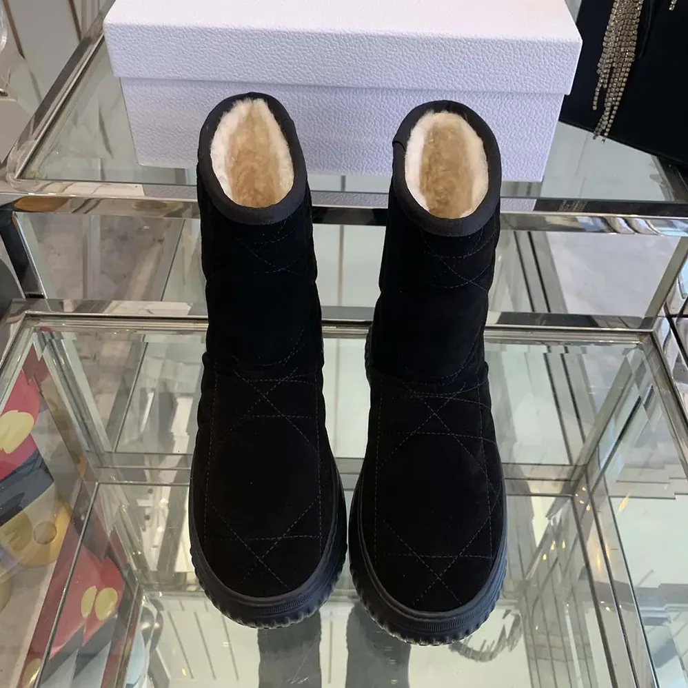 Dior Frost Ankle Boot Black Cannage Suede and Ecru Lambskin Shearling for Women Dior Frost Ankle Boot Black Cannage Suede and Ecru Lambskin Shearling for Women