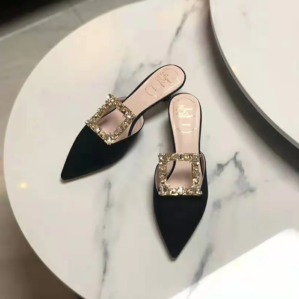 Roger Vivier Broche Vivier Buckle Mules in Satin 4.5 cm Heel for Women in Black