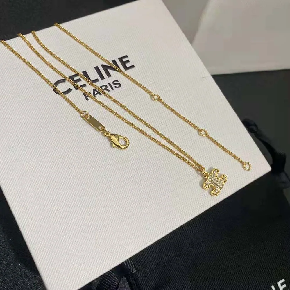 Celine Triomphe Rhinestone Necklace in Brass with Gold Finish and Crystals for Women Celine Triomphe Rhinestone Necklace in Brass with Gold Finish and Crystals for Women