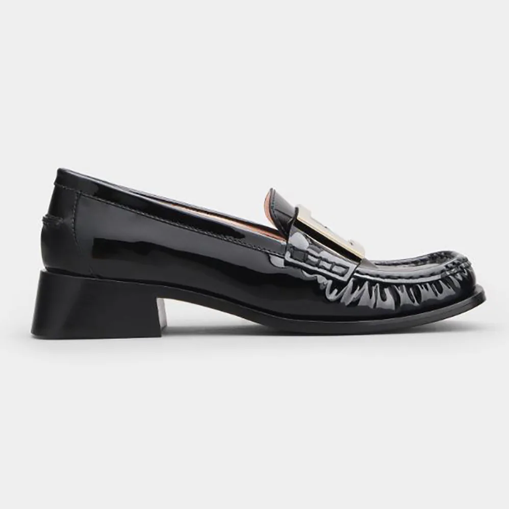 Roger Vivier Preppy Viv' Metal Buckle Loafers in Patent Leather for Women in Black Roger Vivier Preppy Viv' Metal Buckle Loafers in Patent Leather for Women in Black