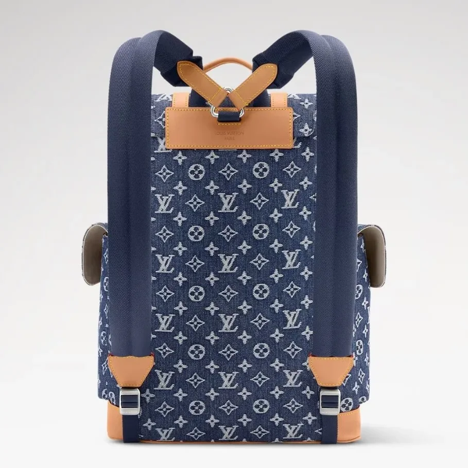 Louis Vuitton Christopher MM Backpack / Blue Monogram Flowers Denim Silver Hardware