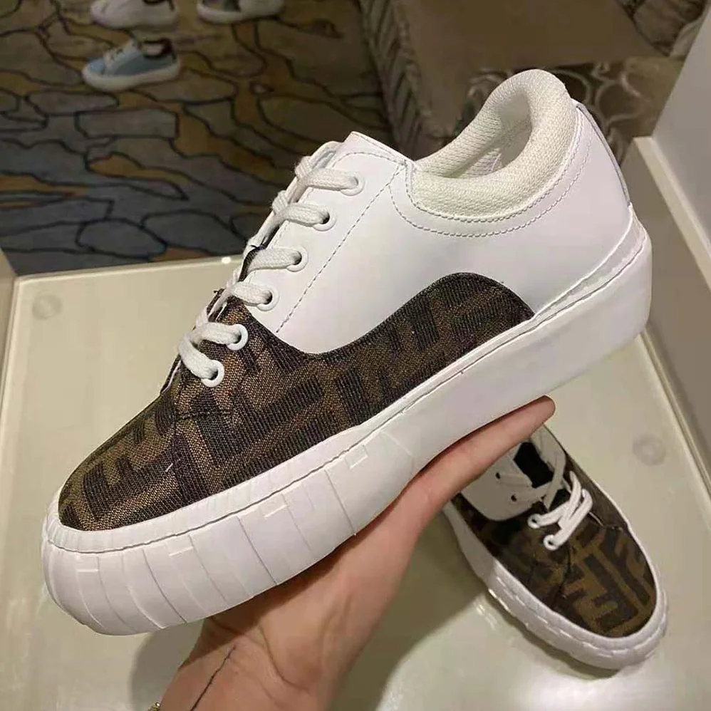 Fendi Sneakers Brown Fabric Low-Tops for Women in White