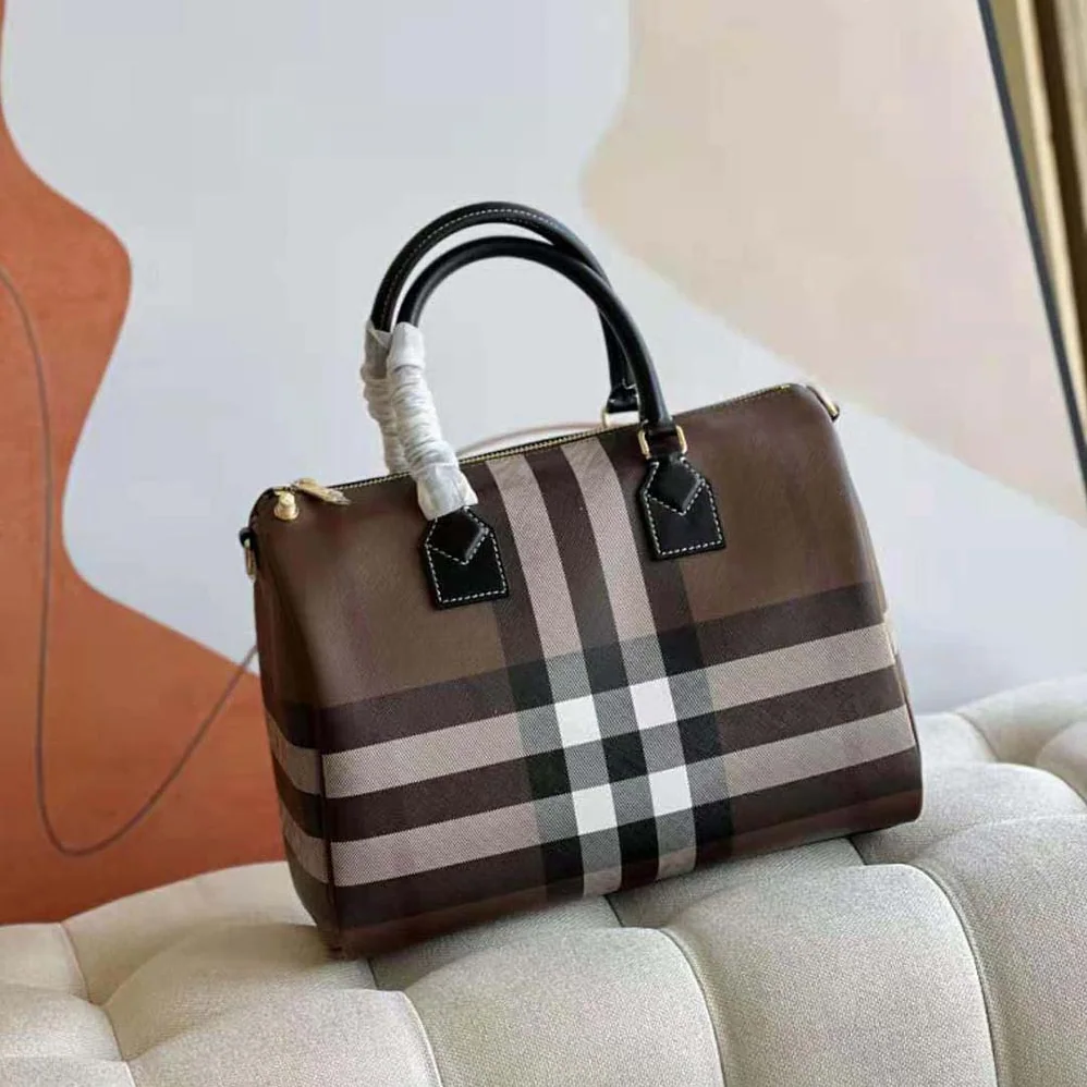 Burberry Check Medium Bowling Bag for Women in Black Burberry Check Medium Bowling Bag for Women in Black