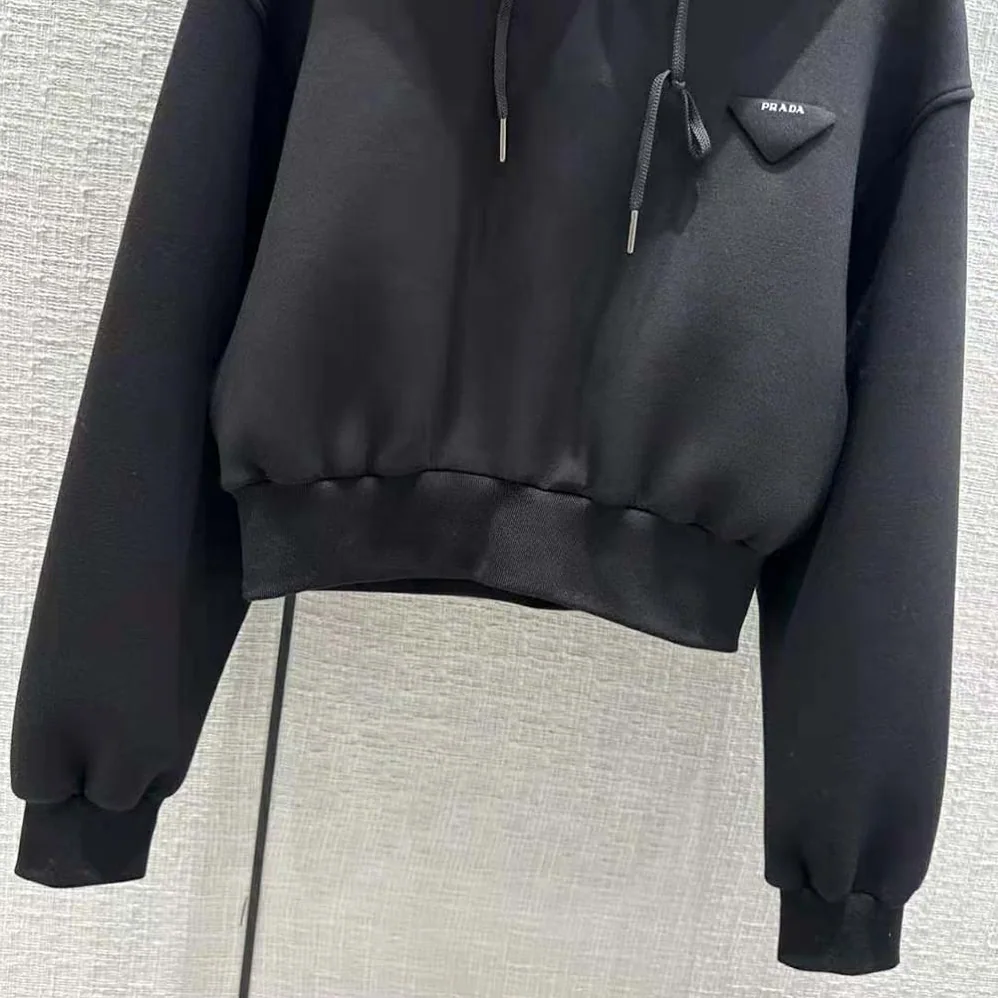 Prada Cotton Fleece Hoodie for Women in Black Prada Cotton Fleece Hoodie for Women in Black