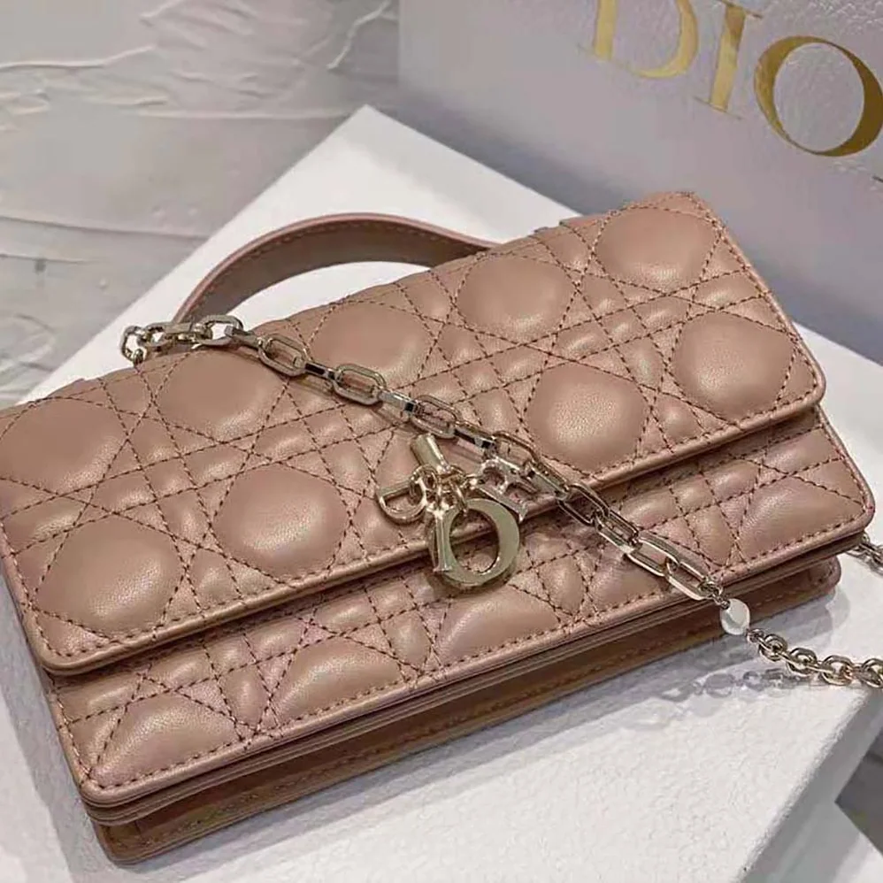Dior Lady Dior Top Handle Clutch Rose Des Vents Cannage Lambskin for Women Dior Lady Dior Top Handle Clutch Rose Des Vents Cannage Lambskin for Women