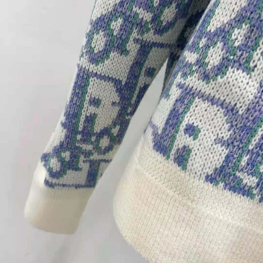Dior Oblique Sweater White Mauve and Sea Green Wool Jacquard for Men
