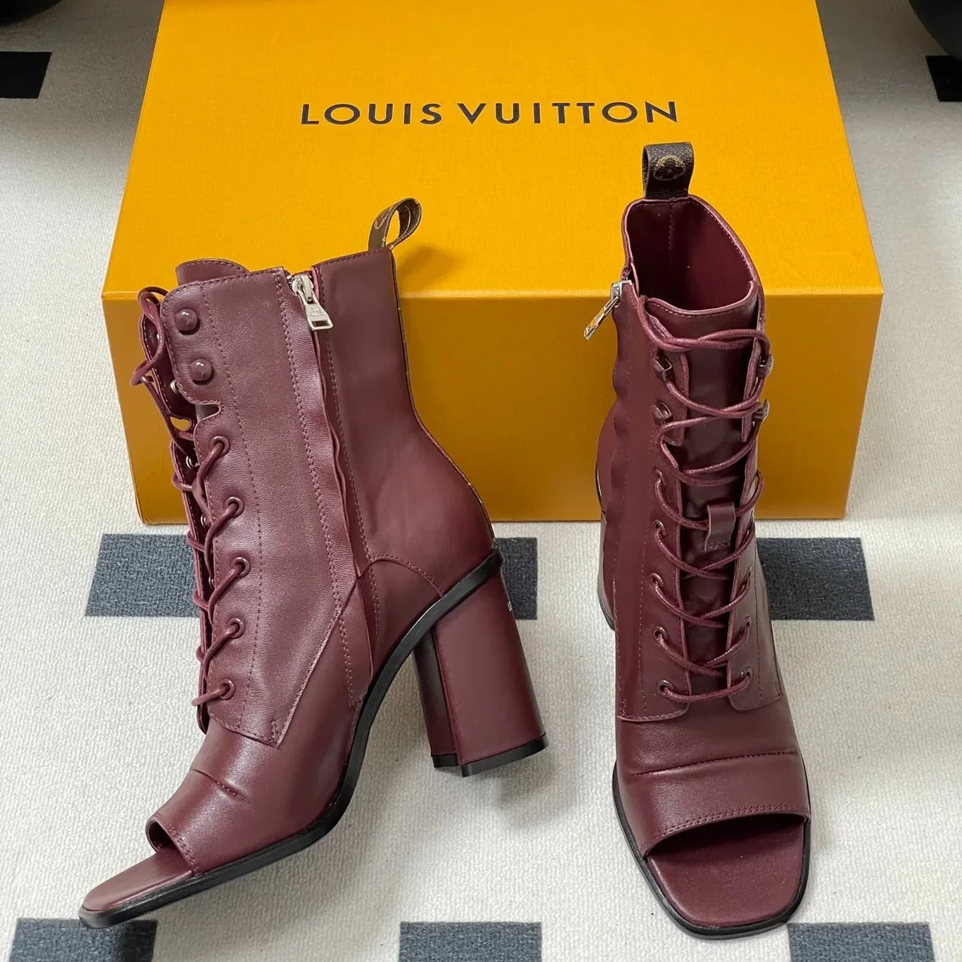 Louis Vuitton Berlin Open Toe Ankle Boots Bordeaux Red 1AICLT